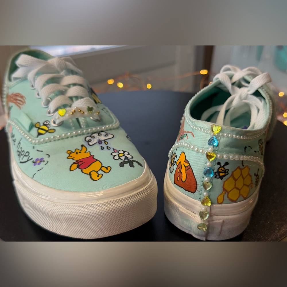 Hand embellished One of a kind Winnie The Pooh Themed Tennis shoe, size 6.5. - Picture 3 of 17